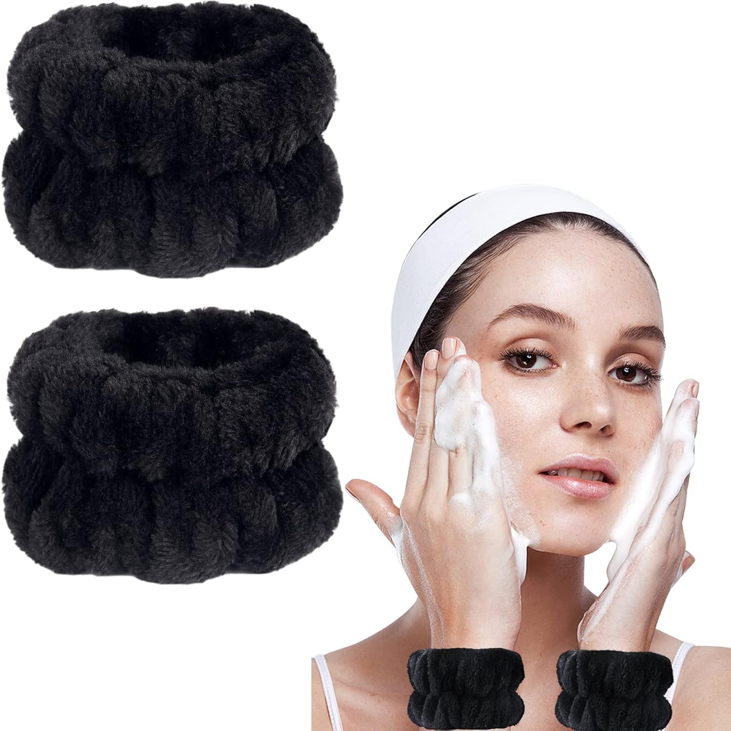 2Pcs Wrist Bands for Washing Face, Face Washing Wristbands, Arm Wrist Towels for Washing Face, Spa Face Wash Wristbands, Absorbent Wristbands for Washing Your Face, Stretchy Wrist Wash Bands
