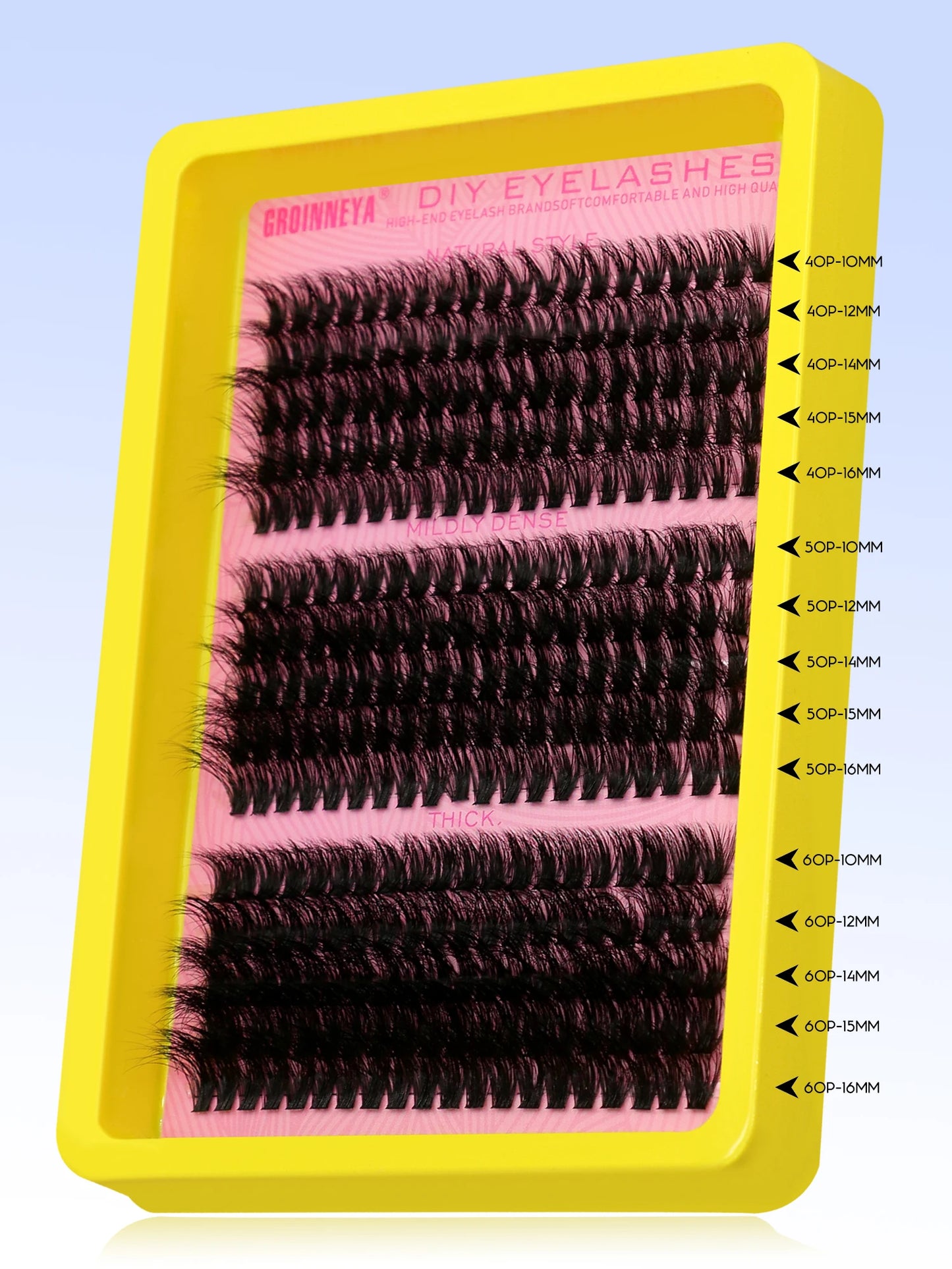 GROINNEYA Cluster Lashes Kit Individual Lashes Volume Mixed Tray 3D Faux Mink Lashes Wispy Eyelash Extension Makeup