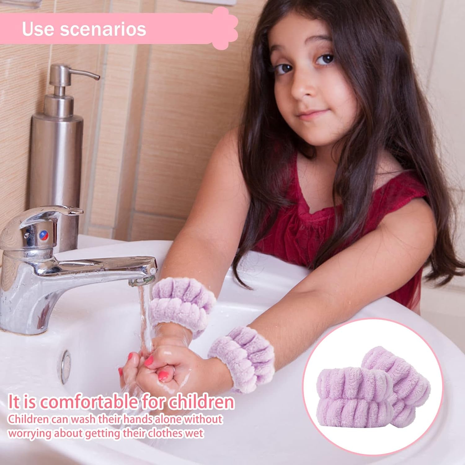 2Pcs Wrist Bands for Washing Face, Face Washing Wristbands, Arm Wrist Towels for Washing Face, Spa Face Wash Wristbands, Absorbent Wristbands for Washing Your Face, Stretchy Wrist Wash Bands